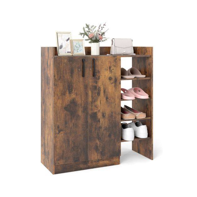 Costway Shoe Storage Organizer with 2 Adjustable Inner Shelves and 4 Open Shelves-Rustic Brown Costway Shoe Storage Organizer with 2 Adjustable Inner Shelves and 4 Open Shelves-Rustic Brown