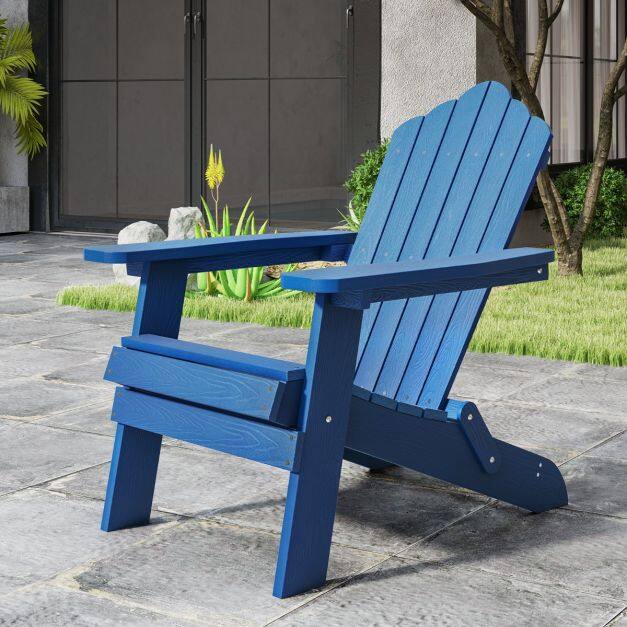 Kokkupandav Adirondacki tool laiade käetugede ja kaldus seljatoega - tumesinine