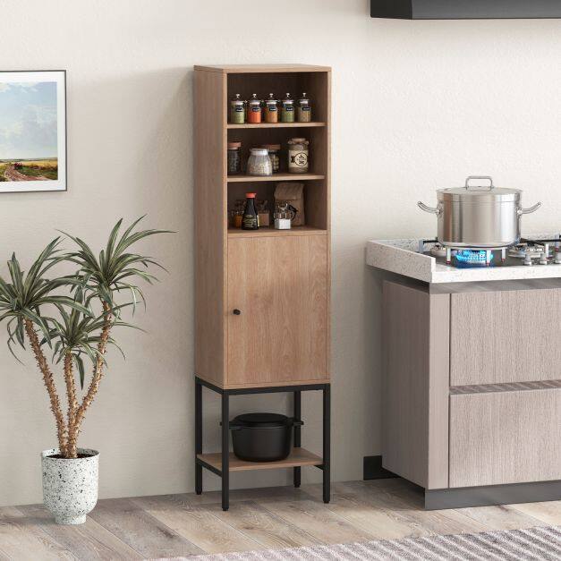 Tall Storage Cabinet with Adjustable Shelf and Bottom Storage-Natural Tall Storage Cabinet with Adjustable Shelf and Bottom Storage-Natural