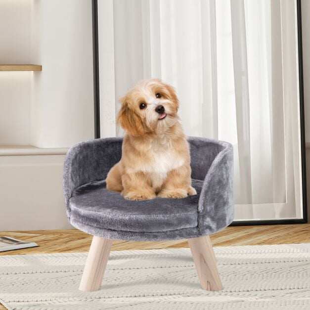 Pet Bed Sofa Wooden Couch with Removable and Washable Cushion-Grey