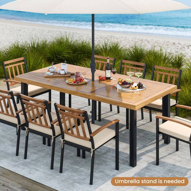 200 x 100 cm suur terrassilaud akaatsiapuidust lauaplaadi ja vastupidavate metalljalgadega