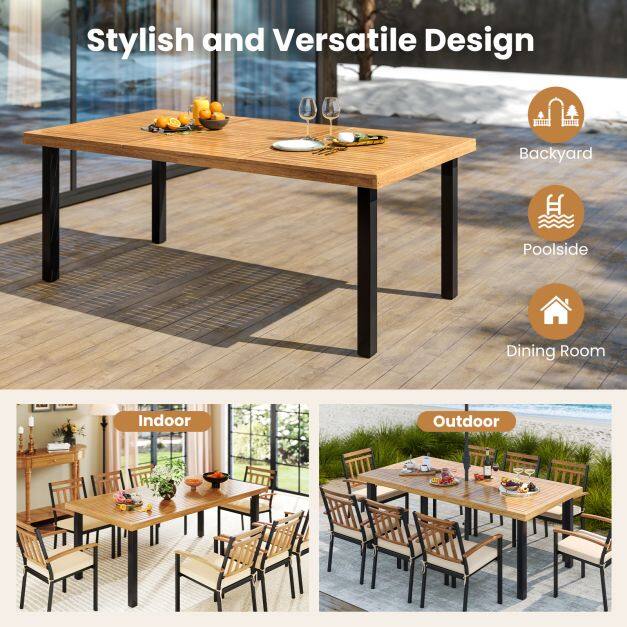 200 x 100 cm suur terrassilaud akaatsiapuidust lauaplaadi ja vastupidavate metalljalgadega