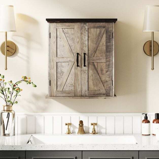 Bathroom Wall Cabinet with 2 Doors and Adjustable Shelves-Rustic Brown Bathroom Wall Cabinet with 2 Doors and Adjustable Shelves-Rustic Brown
