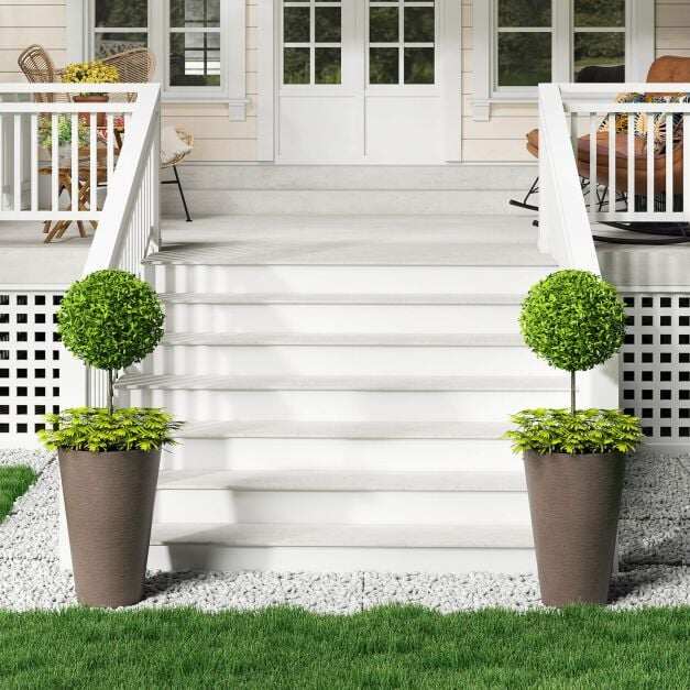 Tall Round Planter Set of 2 with Removable Inner Bucket and Drainage Holes-Brown Tall Round Planter Set of 2 with Removable Inner Bucket and Drainage Holes-Brown
