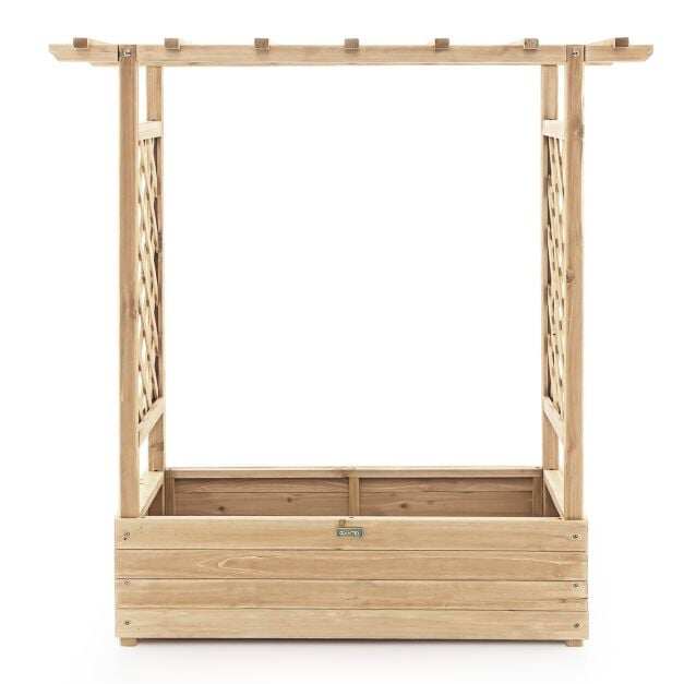 Lillekast külgvõre ja rippkatusega, eelõlitatud kuusepuidust, 110 x 44 x 113,5 cm, lillekast drenaažiavaga, naturaalne