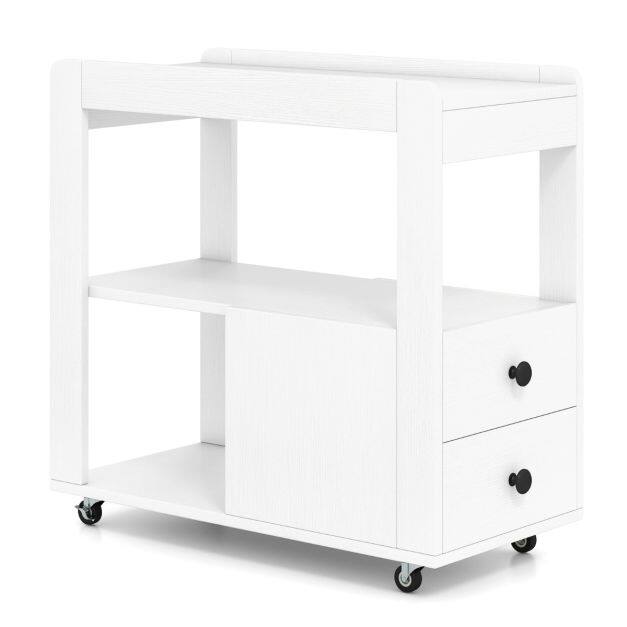 Costway Modern 2-Drawer Sofa Side Table with Open Shelves-White Costway Modern 2-Drawer Sofa Side Table with Open Shelves-White