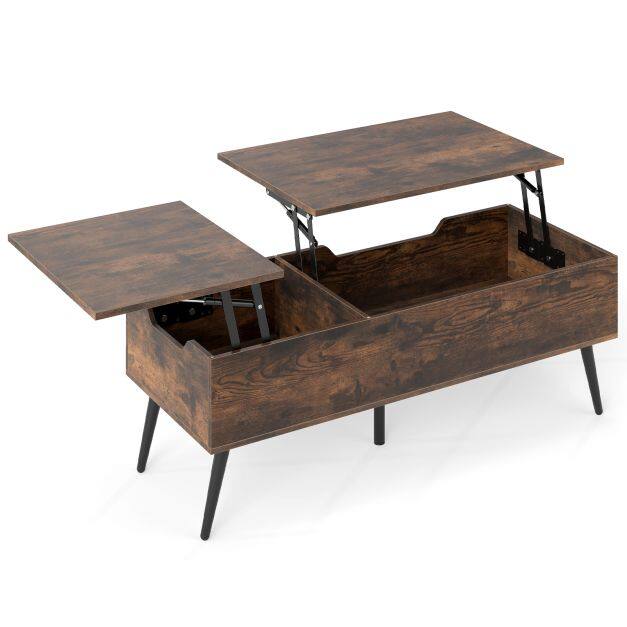 Costway Modern Center Table with 2 Hidden Compartments and Metal Legs Table, Coffee Table with Lift Top Rustic Brown Costway Modern Center Table with 2 Hidden Compartments and Metal Legs Table, Coffee Table with Lift Top Rustic Brown
