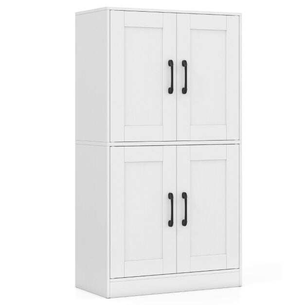 Costway 110 cm Bathroom Cabinet with Doors and Adjustable Shelves for Living Room-White Costway 110 cm Bathroom Cabinet with Doors and Adjustable Shelves for Living Room-White