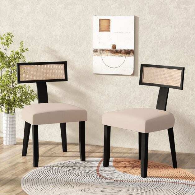 2 söögitooli komplekt, linase kangaga polsterdatud aktsenttoolid - must