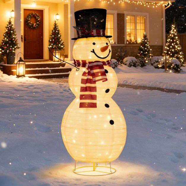 127 CM Lighted Christmas Snowman with Top Hat and Branch Arms for Holiday Decor 127 CM Lighted Christmas Snowman with Top Hat and Branch Arms for Holiday Decor
