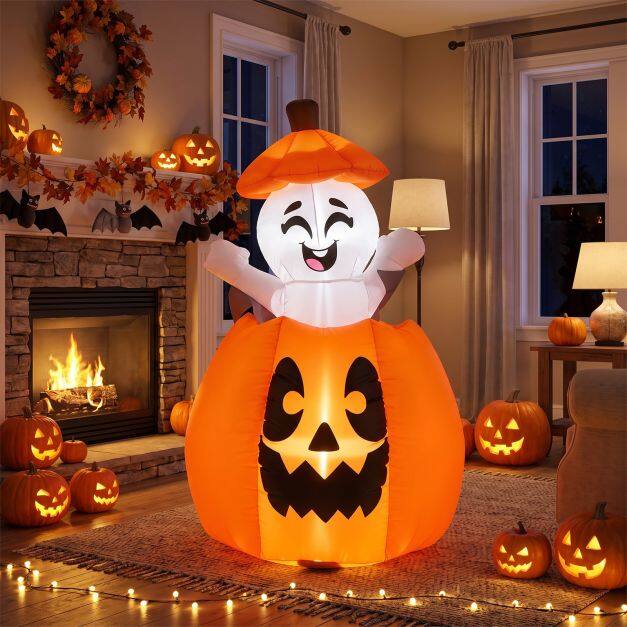150 CM Animated Halloween Inflatable Pumpkin and Rising Ghost 150 CM Animated Halloween Inflatable Pumpkin and Rising Ghost