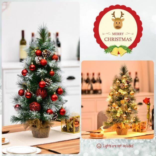 2 Feet Snow Flocked Pine Artificial Christmas Tree with Pine Cones Set of 2