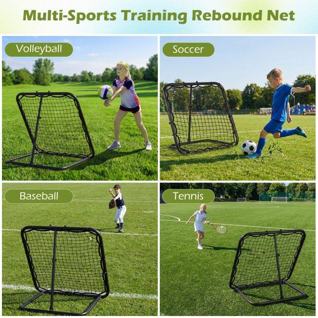 Football Rebounder, Foldable, Adjustable, Metal Frame, for Sports Training, Black