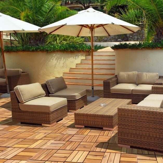 54 Pieces Acacia Wood Interlocking Patio Deck Tile with No-Tool Install