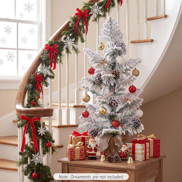 3FT Mini Tabletop Christmas Tree with Snow Flocked Palm-Shaped PE Leaves 3FT Mini Tabletop Christmas Tree with Snow Flocked Palm-Shaped PE Leaves