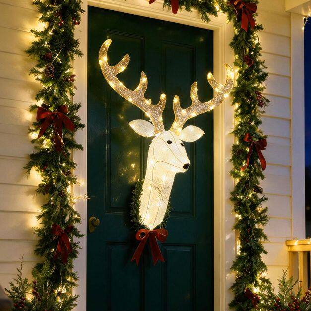 Lighted Christmas Wall Decoration Reindeer Head for Holiday Decor
