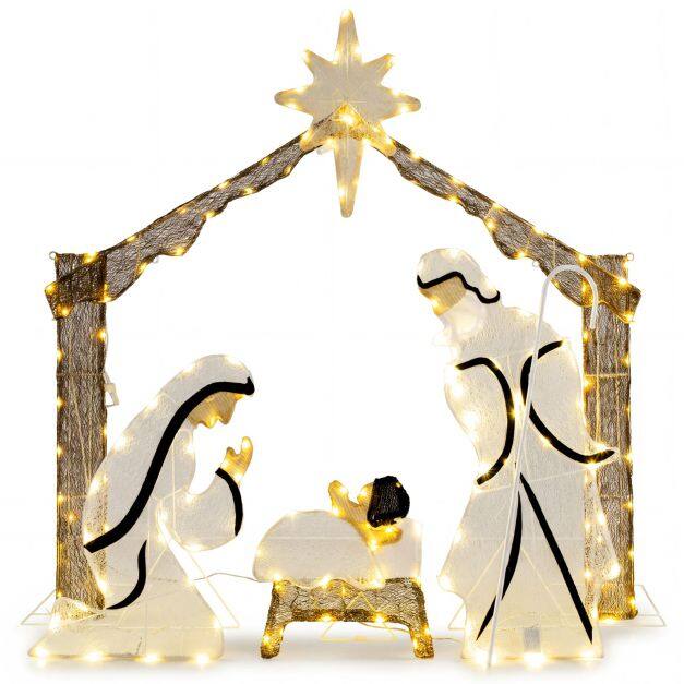 Pre-Lit Artificial Crystal Holy Family Decoration with Warm White LED Lights Pre-Lit Artificial Crystal Holy Family Decoration with Warm White LED Lights