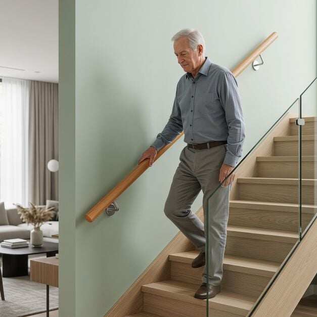 Wooden handrail 100 cm, railing for stairs, beechwood stair railing with wall bracket