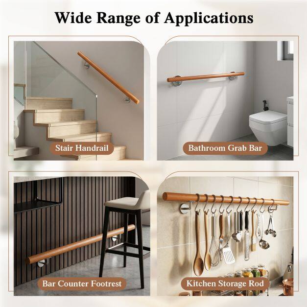 Wooden handrail 80 cm, railing for stairs, beechwood stair railing with wall bracket