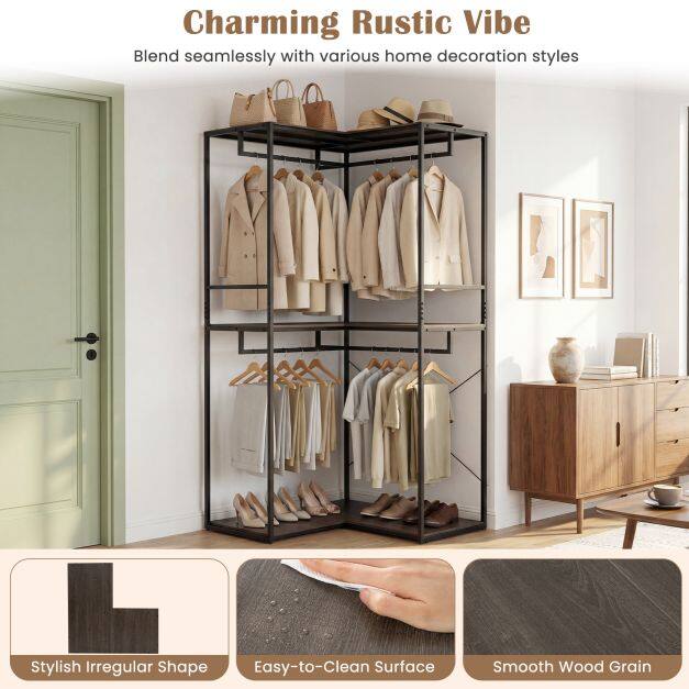 Corner Clothes Rack Wardrobe with Storage Shelves and Hanging Rail, Sturdy Clothes Rack, 100 x 100 x 200 cm Corner Clothes Rack Wardrobe with Storage Shelves and Hanging Rail, Sturdy Clothes Rack, 100 x 100 x 200 cm