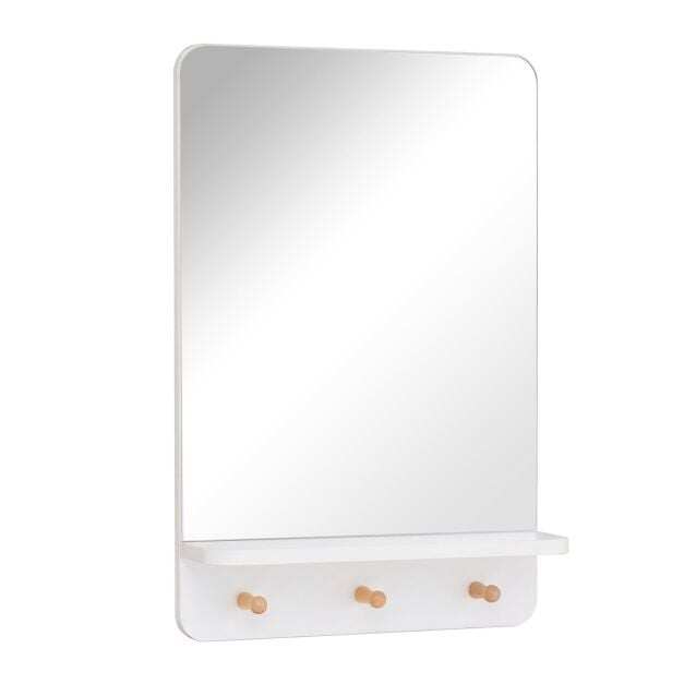 Wall Mirror with Shelf and 3 Hooks 39.5 x 60 CM Wooden Frameless Decorative Mirror-White Wall Mirror with Shelf and 3 Hooks 39.5 x 60 CM Wooden Frameless Decorative Mirror-White