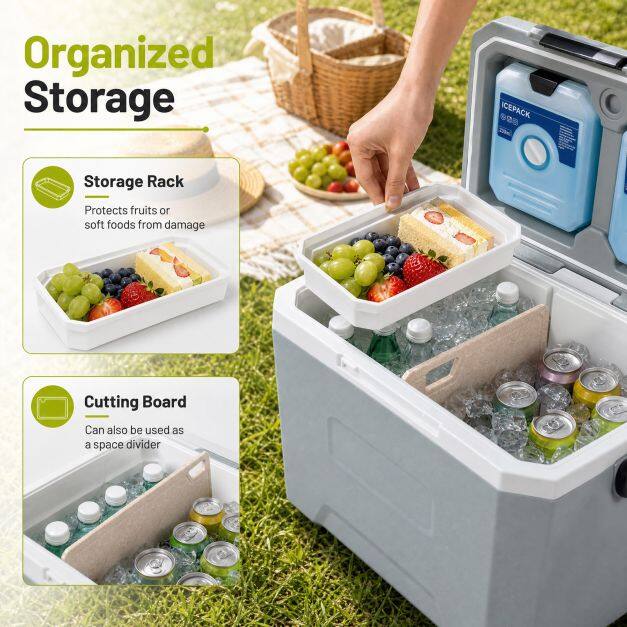 16L Portable Cooler with Phone & Bottle Holders and Divider for Camping Fishing-Grey 16L Portable Cooler with Phone & Bottle Holders and Divider for Camping Fishing-Grey