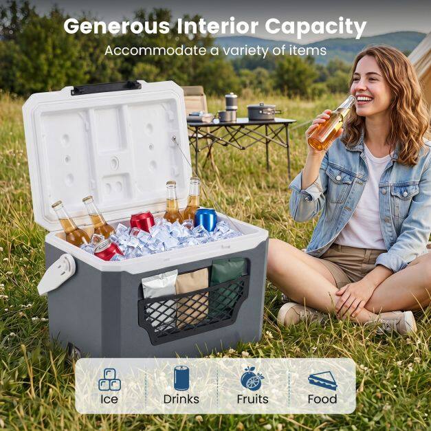 Ice Chest with Drain Plug and Mesh Pocket for Camping Fishing Picnic-Grey Ice Chest with Drain Plug and Mesh Pocket for Camping Fishing Picnic-Grey