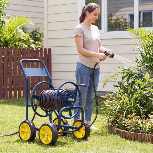 Garden Hose Reel Cart 4 Wheels 100 m of 16 mm Large Capacity-Navy Garden Hose Reel Cart 4 Wheels 100 m of 16 mm Large Capacity-Navy