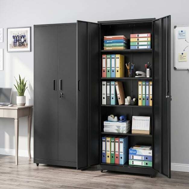Rolling Metal Storage Cabinet 73 Inches Lockable File Cabinet with 4 Smooth Wheels-Black Rolling Metal Storage Cabinet 73 Inches Lockable File Cabinet with 4 Smooth Wheels-Black