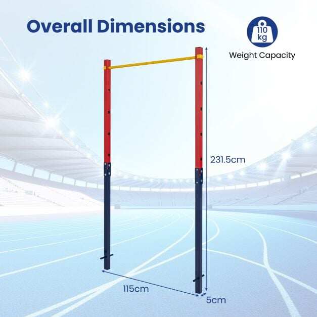 Outdoor In-Ground Pull Up Bar Heavy Duty Metal Pull Up Bar Station with 5 Adjustable Heights-Red