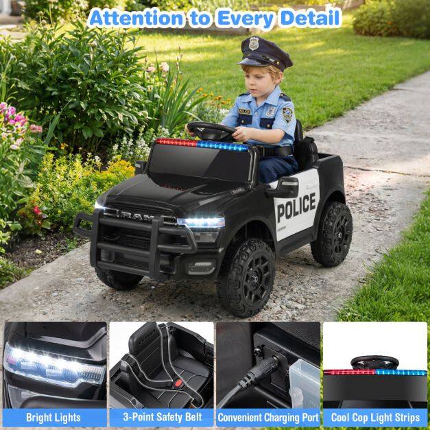 12V Licensed RAM 3500 Electric Vehicle with Remote Control Horn and Wireless Connection-Black