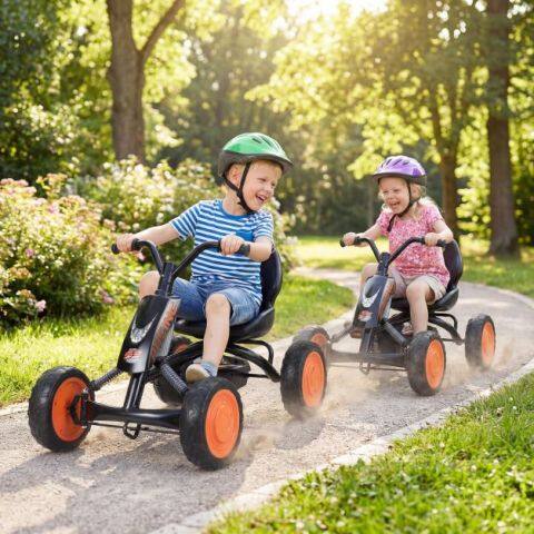 Laste pedaalidega go-kart kahes asendis reguleeritava istmega, laste go-kart 4 kulumiskindla rattaga, kandevõime 30 kg, vanusele 3-8, must