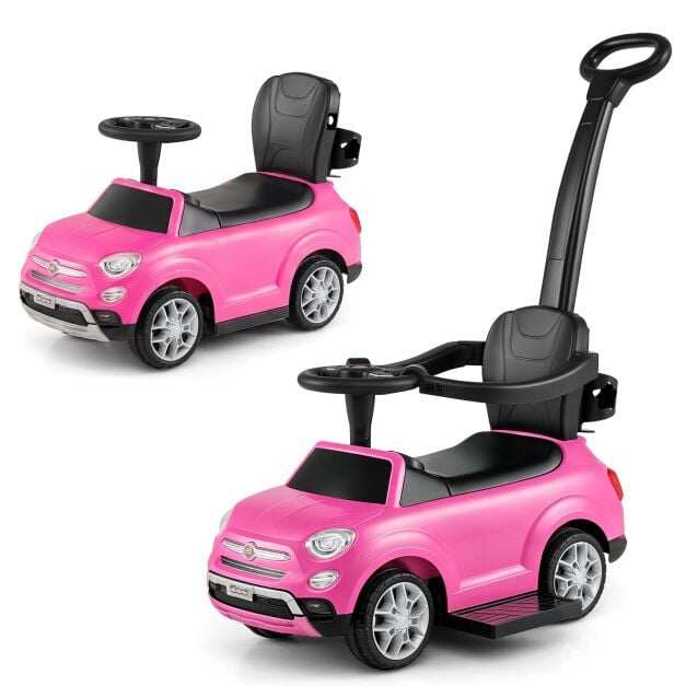 Costway Licensed FIAT Ride On Car 2-in-1 Push Car with Removable Handle-Pink