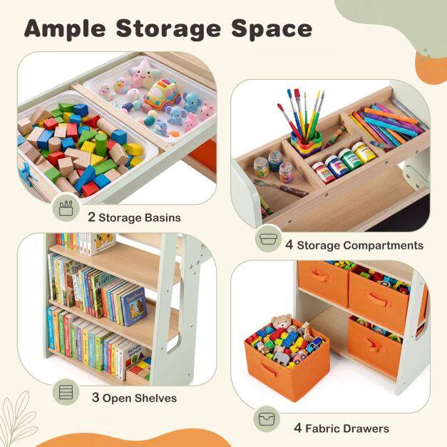 Kids Sensory Art Table 2 Chairs Set with Paper Roll Blackboard and 2 Detachable Activity Basins-Green Kids Sensory Art Table 2 Chairs Set with Paper Roll Blackboard and 2 Detachable Activity Basins-Green