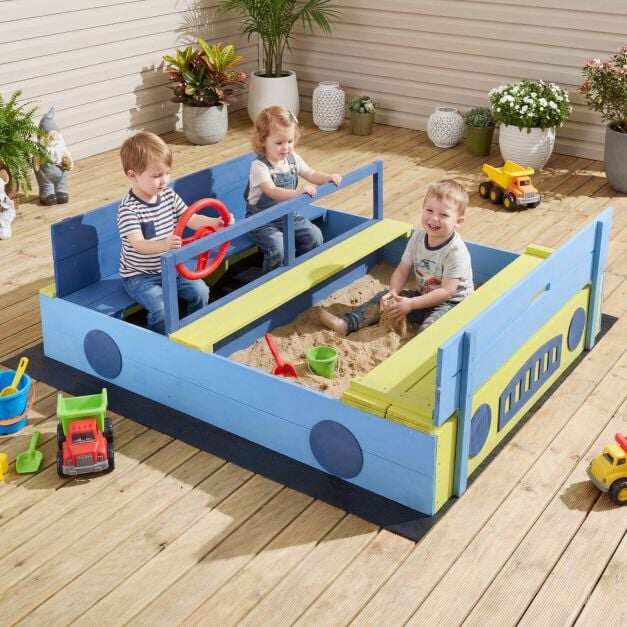 Sandpit Sandpit with Bench Folding Lid and Sandpit Liner Fir Wood Sandpit-Blue Sandpit Sandpit with Bench Folding Lid and Sandpit Liner Fir Wood Sandpit-Blue