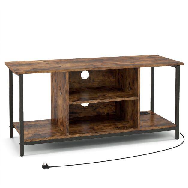 106 CM TV Stand with Power Outlet Open Storage and Adjustable Shelf-Grey