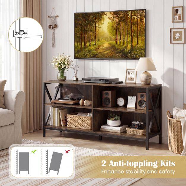 TV Stand for TVs up to 55″ with 4 Open Shelves & Raised Metal Legs for Living Room-Rustic Brown TV Stand for TVs up to 55″ with 4 Open Shelves & Raised Metal Legs for Living Room-Rustic Brown