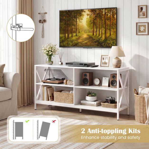 TV Stand for TVs up to 55″ with 4 Open Shelves & Raised Metal Legs for Living Room-White TV Stand for TVs up to 55″ with 4 Open Shelves & Raised Metal Legs for Living Room-White