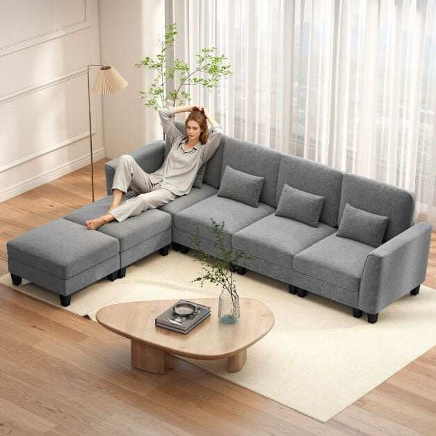 Modulaarne diivan U-kujuline diivan USB ja C-tüüpi laadimisportidega, kahekohaline lamamistool elutuppa, hall