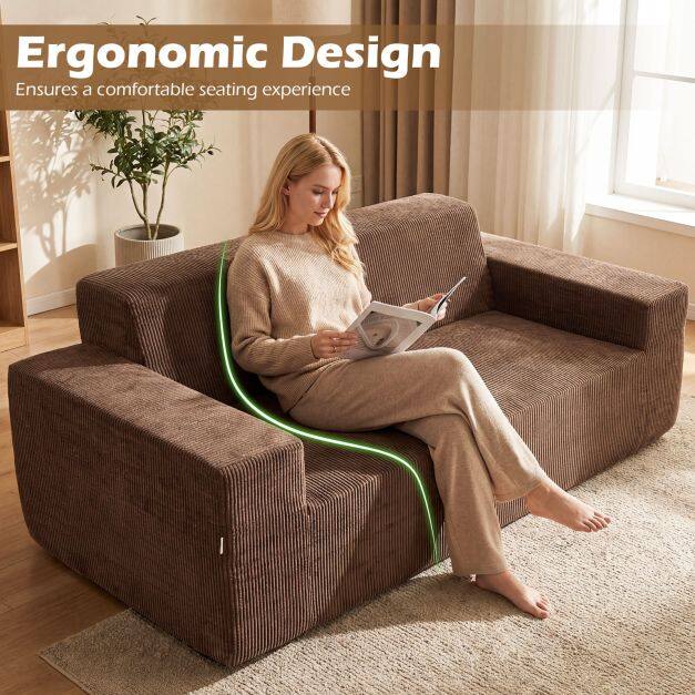 3 Seater Corduroy High Back Sofa for Living Room, Small Apartment and Bedroom Loveseat Brown 3 Seater Corduroy High Back Sofa for Living Room, Small Apartment and Bedroom Loveseat Brown