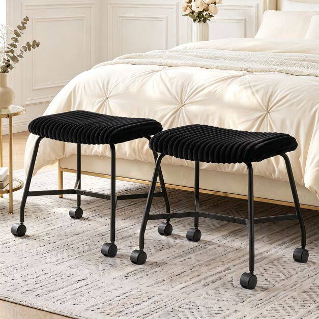 Costway Set of 2 padded rolling stools with curved seat and 4 smooth-rolling casters, black
