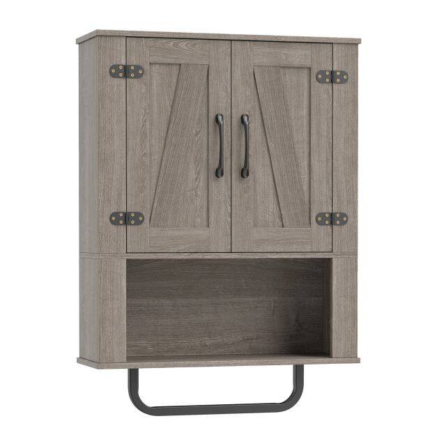 Bathroom Wall Cabinet Farmhouse Wall Mounted Organizer with 2 Barn Doors-Grey Bathroom Wall Cabinet Farmhouse Wall Mounted Organizer with 2 Barn Doors-Grey