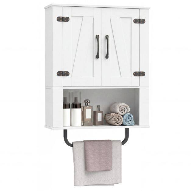 Bathroom Wall Cabinet Farmhouse Wall Mounted Organizer with 2 Barn Doors-White Bathroom Wall Cabinet Farmhouse Wall Mounted Organizer with 2 Barn Doors-White