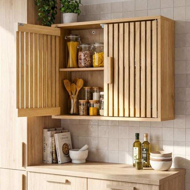 Vannitoa seinakapp kahe liistuga ukse ja kolme reguleeritava riiuliga - naturaalne