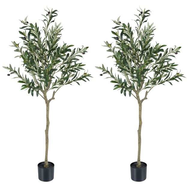 2 Piece 150 cm Artificial Olive Tree with 24 Olive Fruits and 576 Silk Leaves