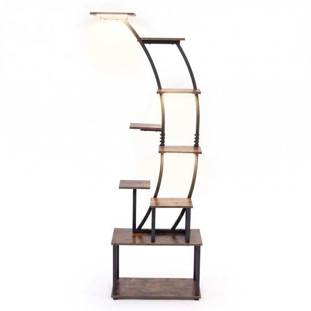 161 cm 9-Tier Plant Stand Indoor Set of 1 with Light for Outdoor Garden-Rustic Brown 161 cm 9-Tier Plant Stand Indoor Set of 1 with Light for Outdoor Garden-Rustic Brown