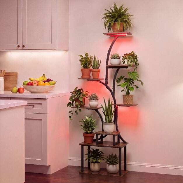 8-Tier Corner Plant Stand Set of 1 with Ambient LED Lights in 16 Colors 8-Tier Corner Plant Stand Set of 1 with Ambient LED Lights in 16 Colors