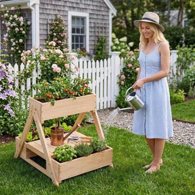 3 Fir Wooden Planter Boxes with Open Storage Shelf and 3 Drainage Holes-Natural 3 Fir Wooden Planter Boxes with Open Storage Shelf and 3 Drainage Holes-Natural