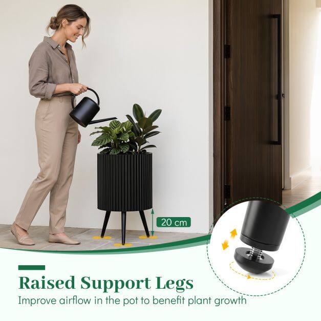 14 Inch Plant Pot with Stand and Tapered Legs for Garden