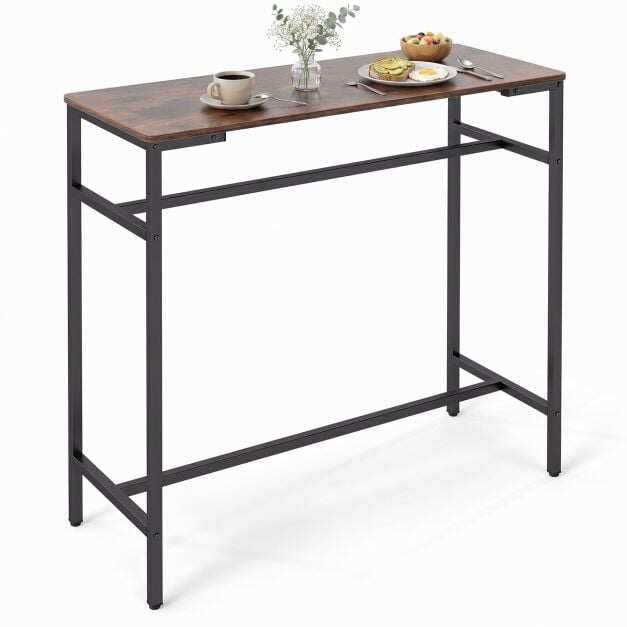 100 cm Long Bar Table with Footrest and Metal Frame-Rustic Brown 100 cm Long Bar Table with Footrest and Metal Frame-Rustic Brown